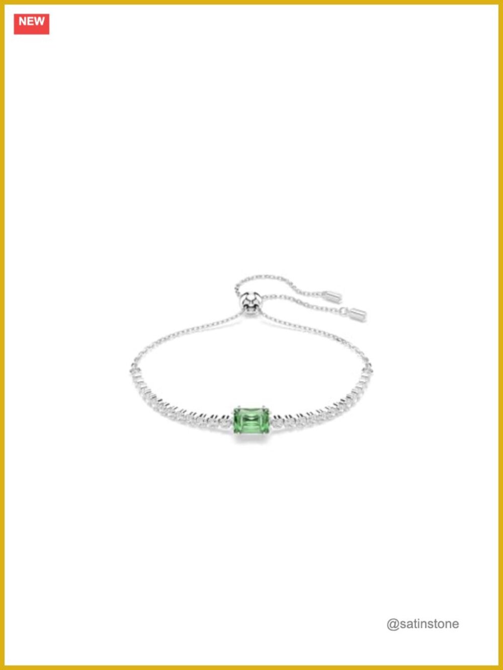 Swarovski Tennis Bracelet Rhodium Plated Baguette Cut Adjustable
